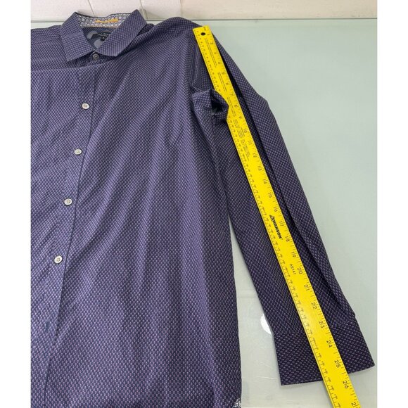 Ted Baker Mens Shirt Size 5 US XL Slim Fit Flip Cuff Blue Long Sleeve Navy Red - Picture 6 of 7
